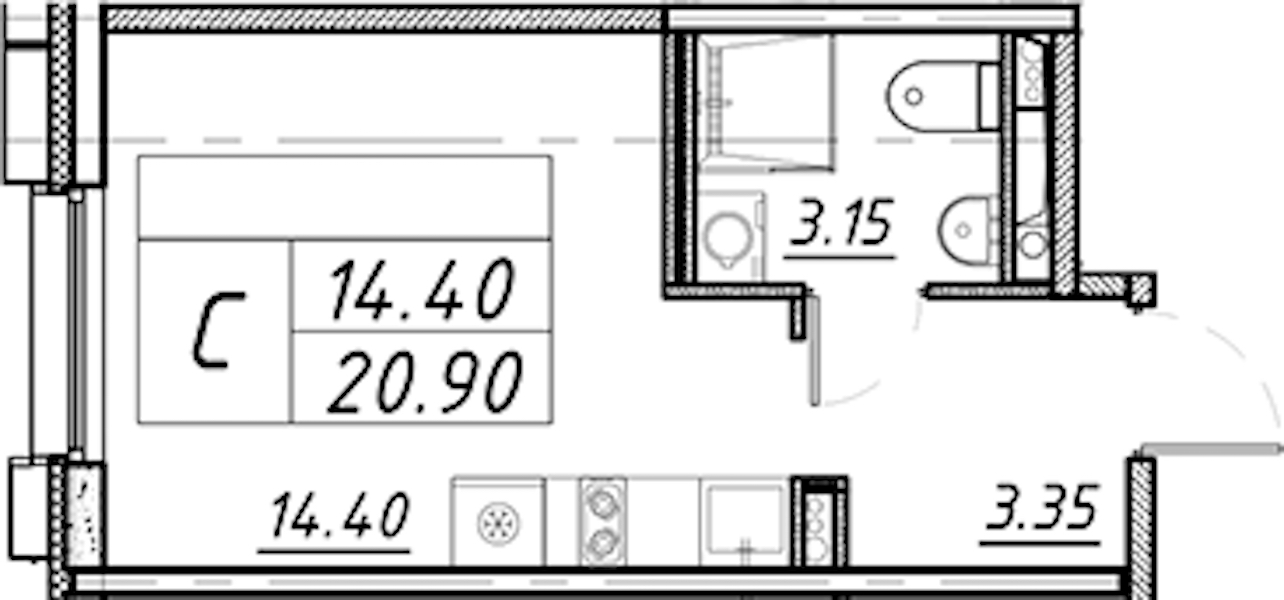 Квартира студия 20.9 м², 11/16 эт., ЖК «Avenue Apart Pulkovo»